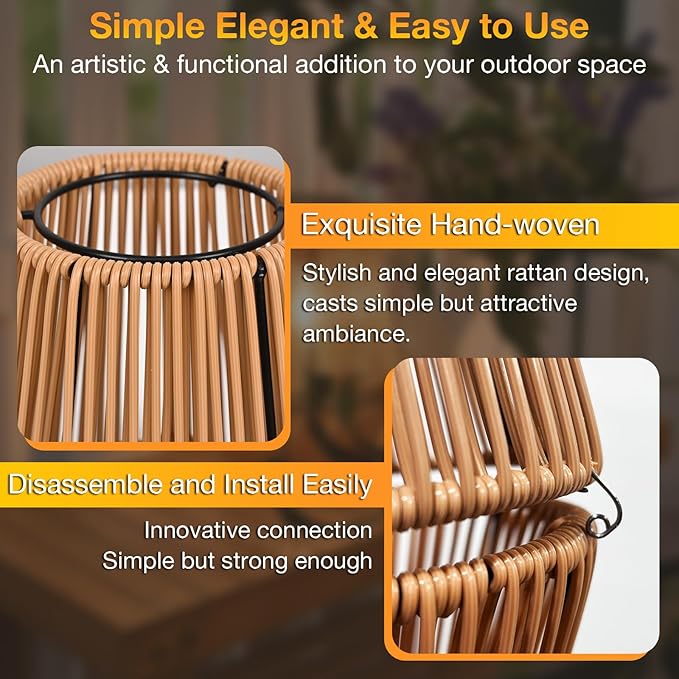 Uspring 2 Pack 3-in-1 Solar Lanterns Outdoor Waterproof Rattan Woven Hanging Solar Lights for Outside with Bright Lamp & LED Bead & 4 Handles, Garden Gifts Decor for Women Mom Patio Yard Porch