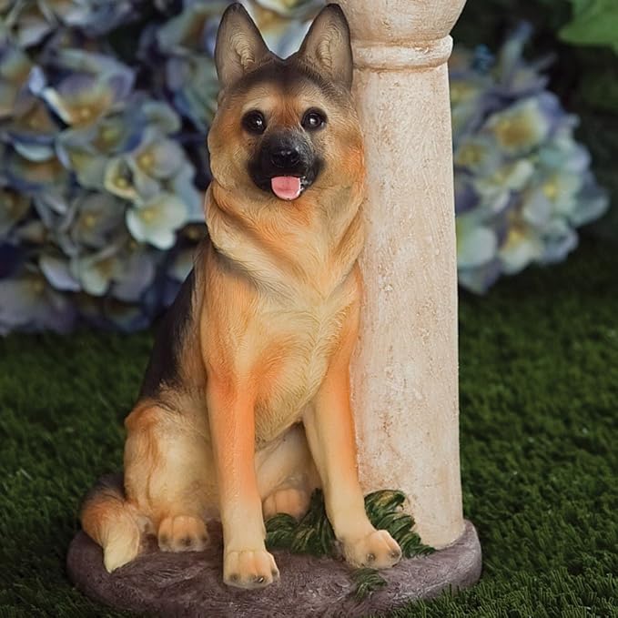 Bits and Pieces-Solar Shepherd Lantern-Solar Powered Garden Lantern - Resin Dog Sculpture with LED Light