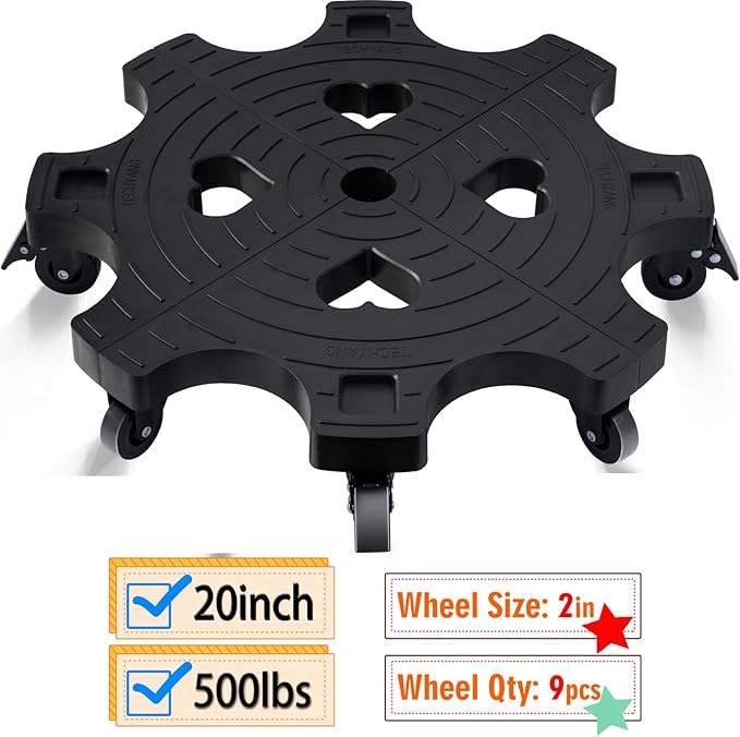 Plant Caddy With Wheels 20 Inch Heavy Duty Outdoor, Indoor Rolling Plant Stand With Casters Black Plant Dolly Large Potted Planter Cart For Big Flower Pots Plants Pots, Heart Shaped Garden Pot Mover