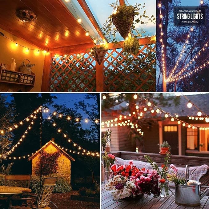G40 Outdoor Globe String Lights, 25Ft Hanging Patio Lights with 27 Incandescent Bulbs (2 Spare), Connectable Backyard Lights UL Listed for Indoor Outdoor Bistro Wedding Decor, E12 Base, 5W-Black Wire