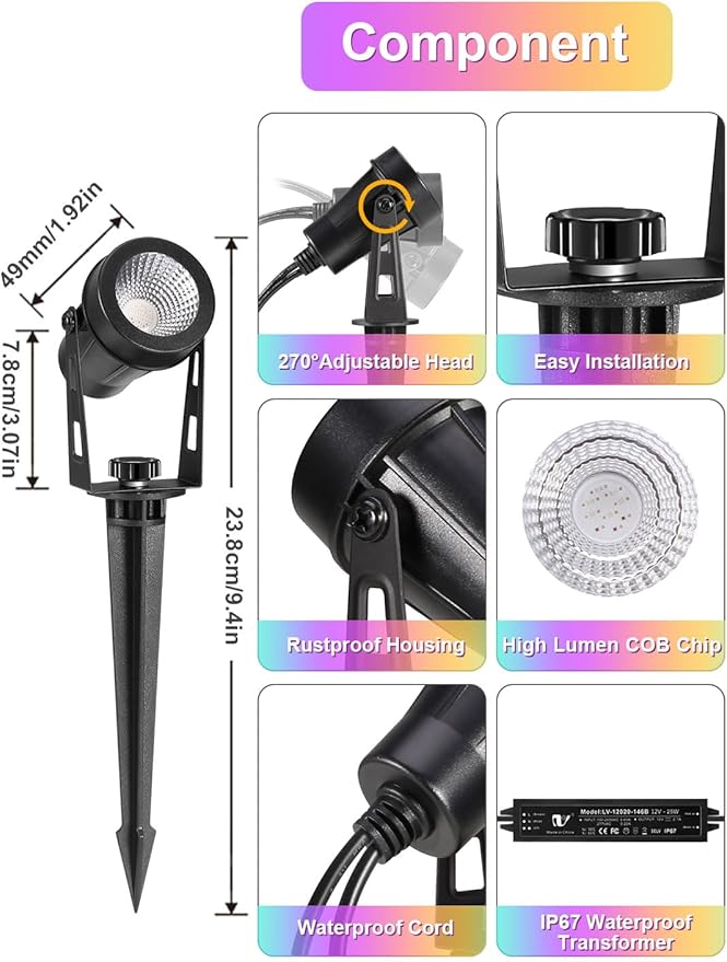 ECOWHO RGB Color Changing Landscape Lights with RF Remote Control, 12V Low Voltage Landscape Lighting, IP65 Waterproof LED Spotlight Outdoor for Yard House Garden Patio Tree Pathway Decor, 4 Pack