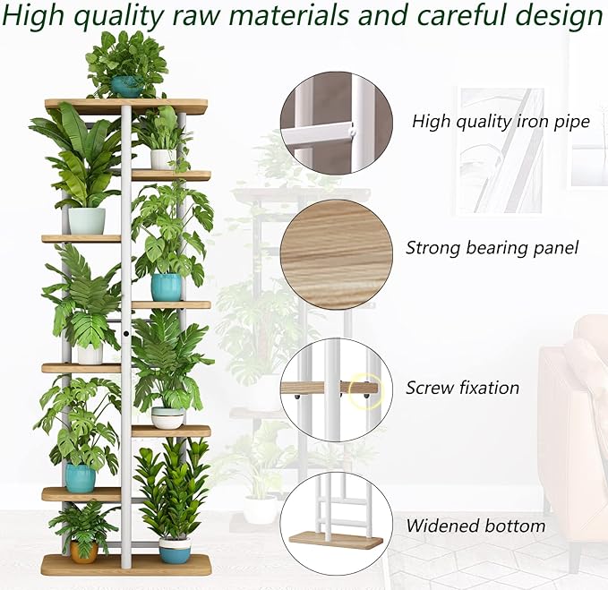 LINZINAR Plant Stand 8 Tier 9 Potted Multiple Flower Pot Holder Shelf Indoor Outdoor Planter Rack Storage Organizer for Patio Garden Corner Balcony Living Room (8 Tier-9 Potted, White)