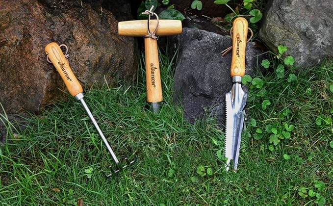 Gardtech Garden Tool Set, Made by Real Ash Wood Handle and Thicken Stainless Steel- 3 Pcs Including Garden Hand Trowel, Transplant, Cultivator-Gardening Gifts for Gardener