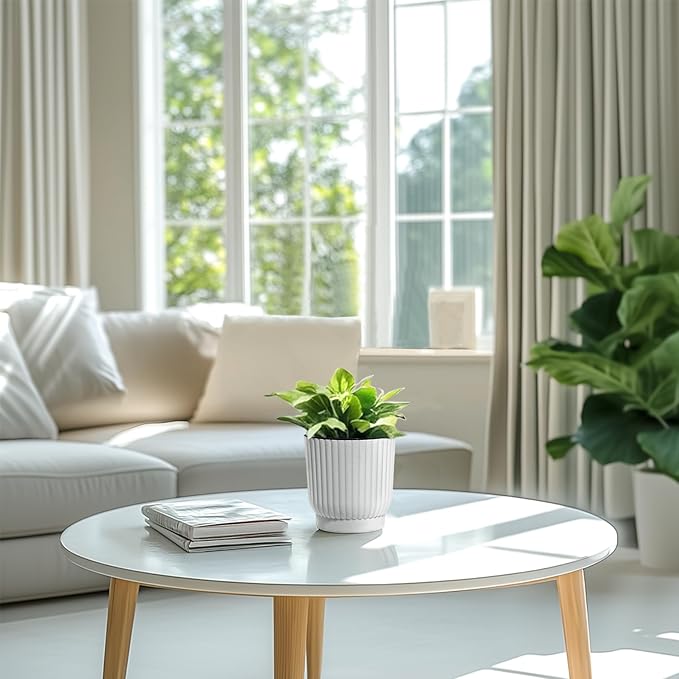 T4U 4.5 Inch Self Watering Pots for Indoor Plants, 6 Pack White Plastic Flower Pots for All House Plants, Flowers, African Violets