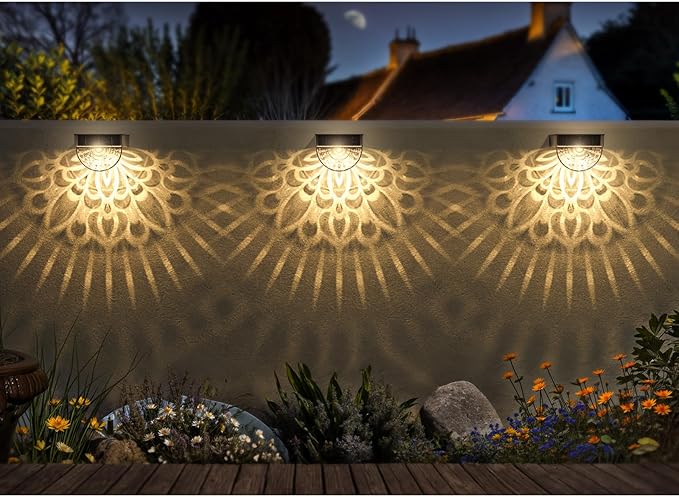 twinkya 6 Pack Solar Fence Lights Solar Outdoor Wall Lights Plastic Solar Powered Deck Step Stair Lights Waterproof Fence Solar Light for Garden Post Patio Backyard Yard Decor (Warm, 6 Pack)