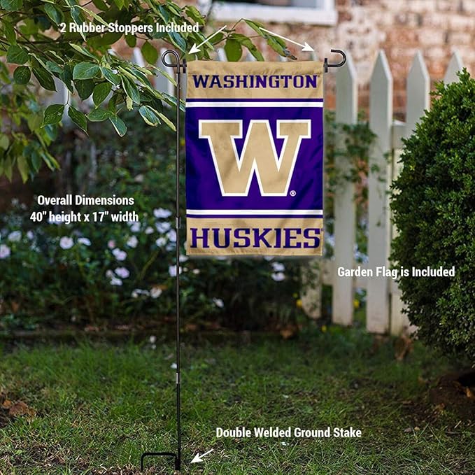 College Flags & Banners Co. Washington Huskies Garden Flag with Stand Holder