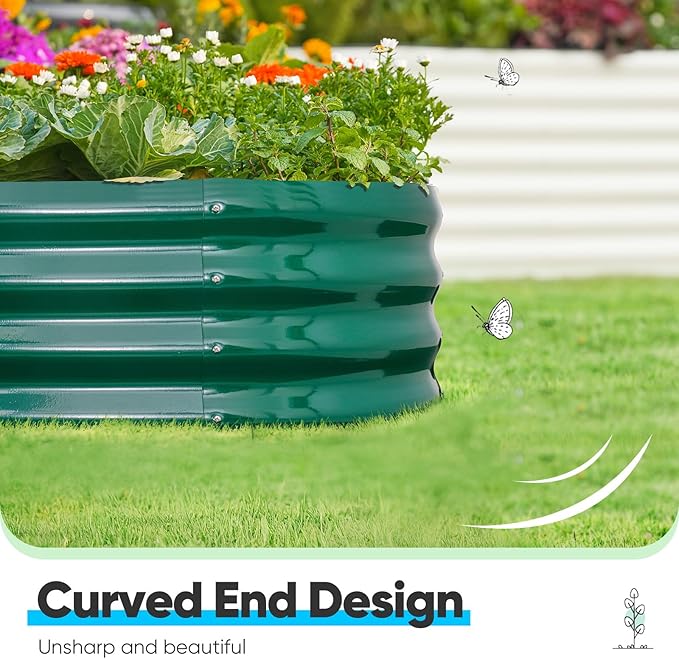 Quictent Raised Garden Bed Kit Oval Galvanized Metal Planter Box for Vegetables Outdoor Backyard, Rubber Strip Edging Included, Dark Green 6x3x2 ft