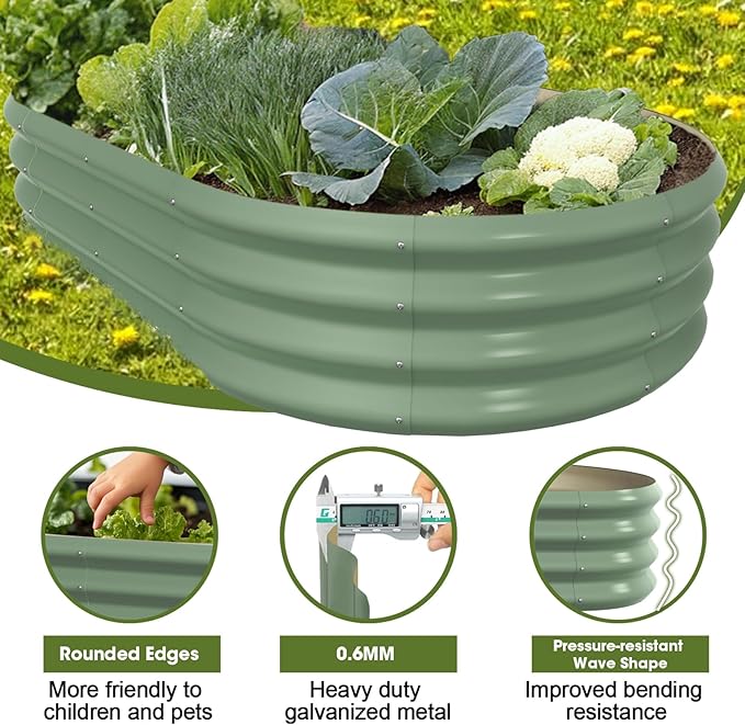 5x3x1ft Oval Galvanized Raised Garden Bed Outdoor 9-in-1 Large Metal Modular Planter Box Raised Beds for Gardening,Vegetables,Fruits,Flowers & Herbs (Green)