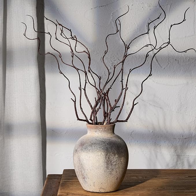 SIDUCAL Ceramic Decorative Flower Vase | 6 Inch Pottery Rustic Farmhouse | Boho | Whitewashed Terracotta Vase for Home Decor, Table, Living Room, Bathroom, Shelf, Mantel Decoration