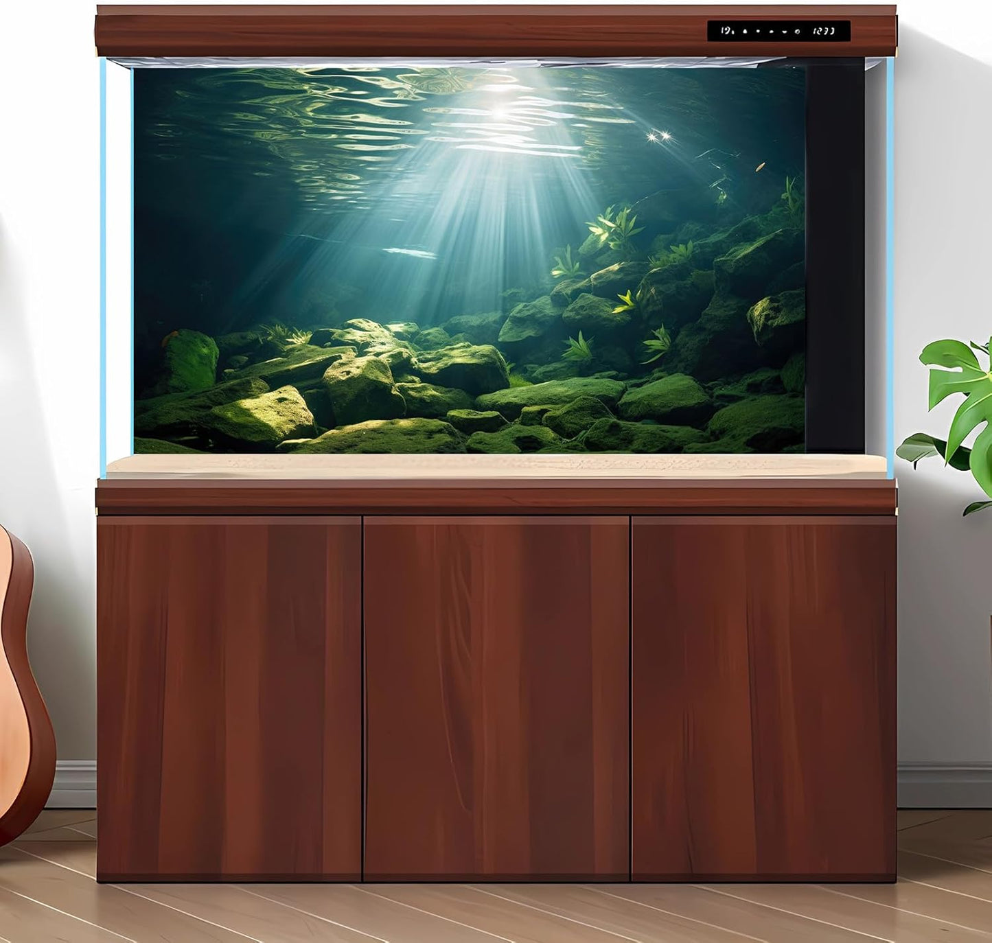 Under The Sea Aquarium Background Aquatic Plants Deep Sea Fish Tank Background Underwater Sunray Rock Terrarium Backgrounds Deep Ocean Floor Tropical Fish Tank Backgrounds 48x20in