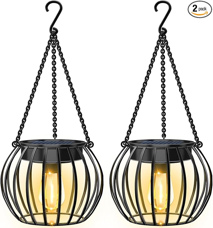 UBright Solar Lights Lanterns Outdoor Waterproof Hanging Solar Garden Lights for Outside Outdoor Lanterns Decorative for Yard Patio, 2 Pack