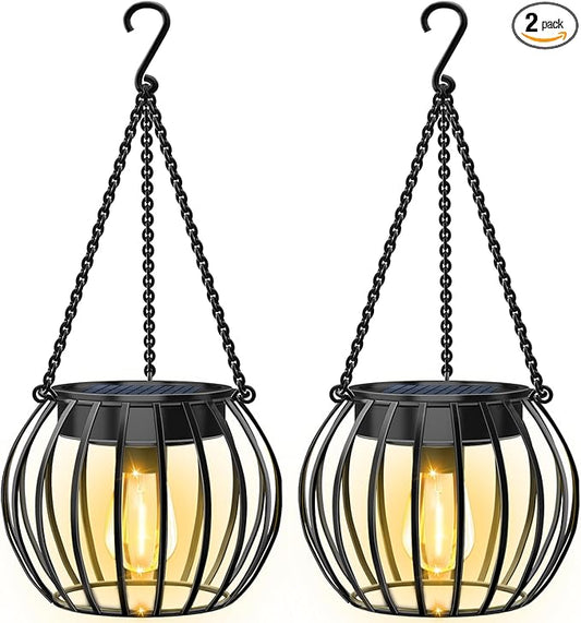UBright Solar Lights Lanterns Outdoor Waterproof Hanging Solar Garden Lights for Outside Outdoor Lanterns Decorative for Yard Patio, 2 Pack