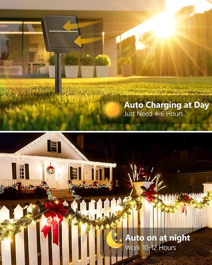 Brightown Solar Christmas Snowflake String Lights 50 LED 31 FT Outdoor Waterproof Snowflake Fairy Lights with 8 Lighting Modes for Christmas Party, Tree, Room, Garden, Patio, Yard, Home, Warm White