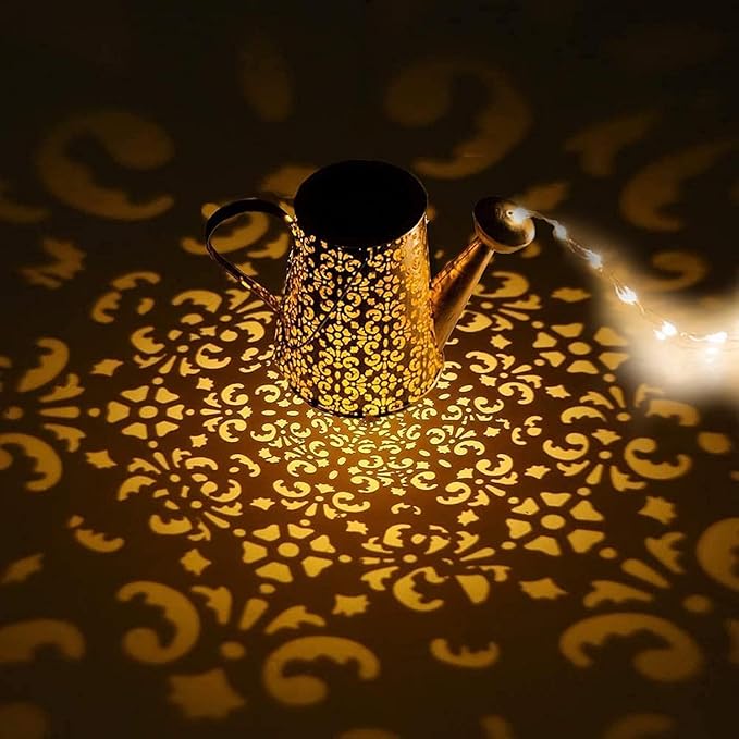 Solar Watering Can Lights Waterproof Garden Decorations - Outdoor Large Fairy Lartern Hanging Retro Metal Kettle Light Star Art Decorative Lamp for Walkway Table Patio Lawn with Bracket
