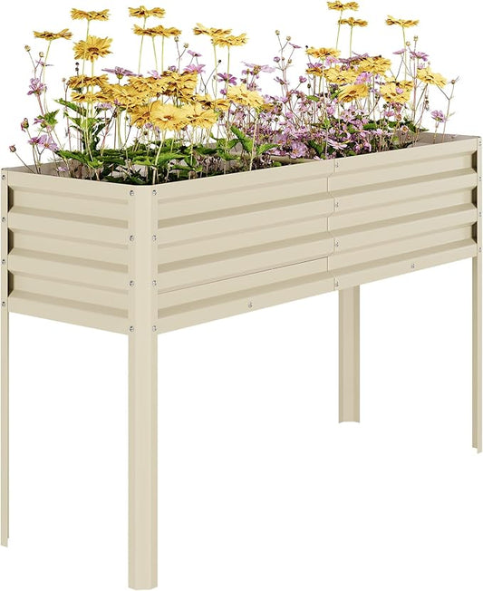 Galvanized Raised Garden Bed with Legs - 50×32×17In Metal Planter Box for Vegetables, Outdoor Raised Garden Beds Gardening, Durable Planter Raised Beds, Sturdy Planters for Outdoor Plants (Beige)