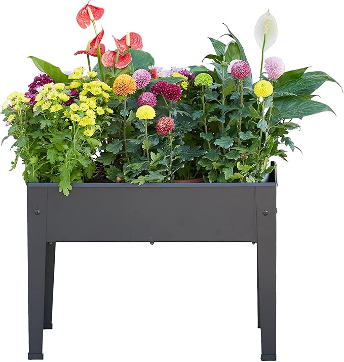 Raised Garden Bed, Elevated Planter Black Metal Plant Box with Legs Standing Garden Stand Drainage Holes Black(Black 24" L x 11" W x 18" H)