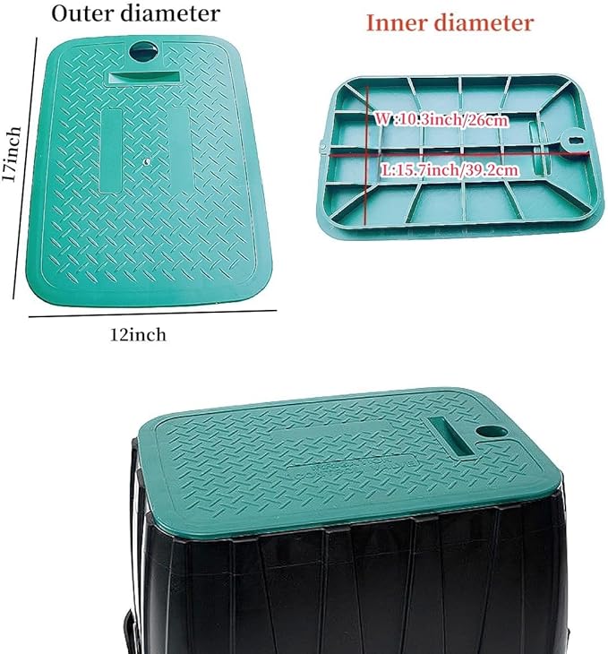 Outer diameter 17" x12" Rectangular Sprinkler Valve Box Cover Valve Box Cover Lid for Outdoor Sprinkler Irrigation Control Water System Lawn, Green