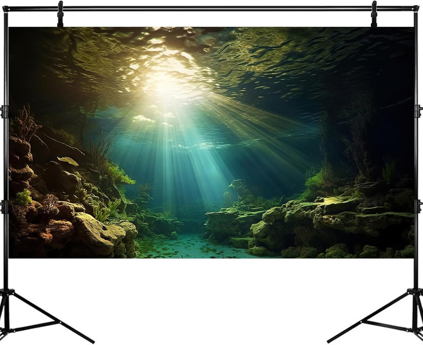 Fish Tank Background Under The Sea Aquarium Background Ocean Floor Sunray Rock Terrarium Backgrounds Coral Reef Aquatic Plants Underwater Cave Aquarium Wallpaper for Fish Tank Decorations 72x18in