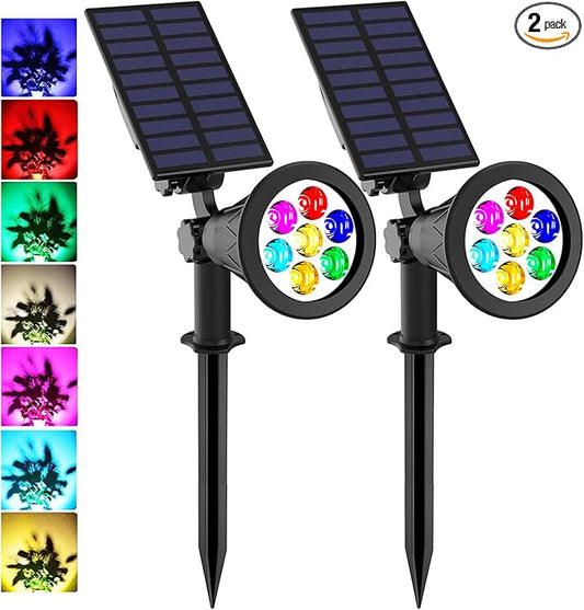 T-SUNUS Halloween Solar Landscape Spotlights Color Changing, Christmas Solar Spot Lights Outdoor Waterproof IP55 Adjustable for Yard Lighting Wall Lights Auto On/Off for Pathway Garden 2 Pack