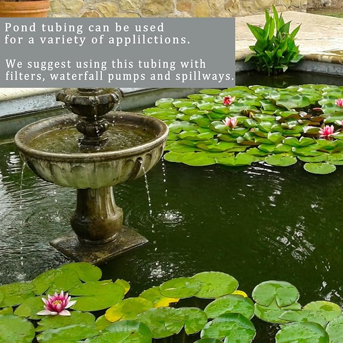 Pond Tubing ID 1 1/4” × 20ft Black Corrugated Flexible Reinforced Waterfall Pond Tube Sump Pump Hose, Non-toxic & Kinkproof (20 ft, 1 1/4" ID)