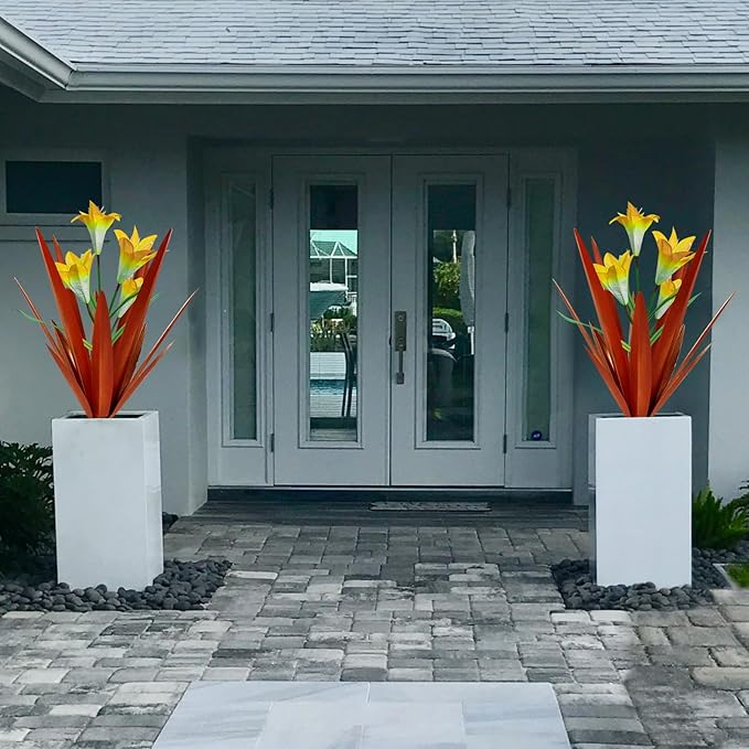 Homight Metal Agave Plant Outdoor Decoration Outdoor Garden Decoration Lily Mexican Yard Art Plant Garden Agave Lily Decorative Garden Gift… (2 Big Yellow Lilies)