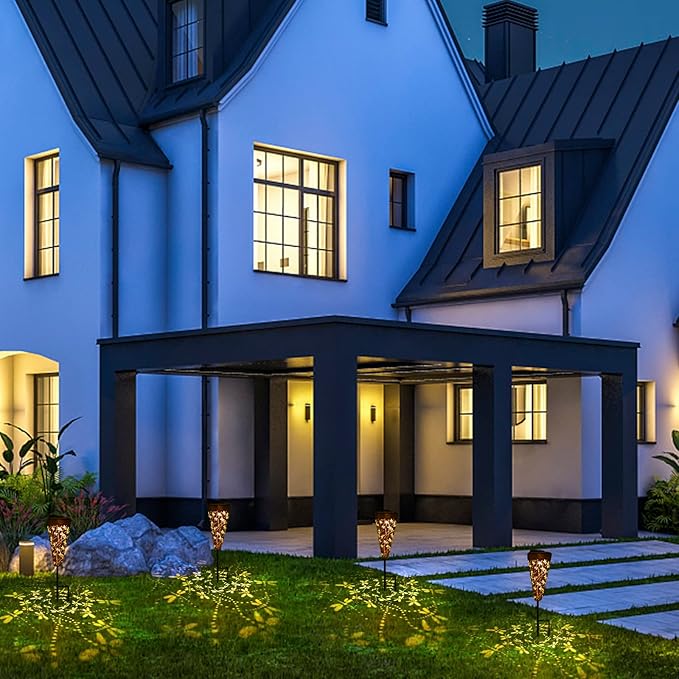 4 Pack Dragonfly Solar Garden Pathway Lights Outdoor,Metal Garden Decorations Outdoor Lights with Patterns and Warm Light,Waterproof Landscape Lighting for Path Patio Backyard Yard