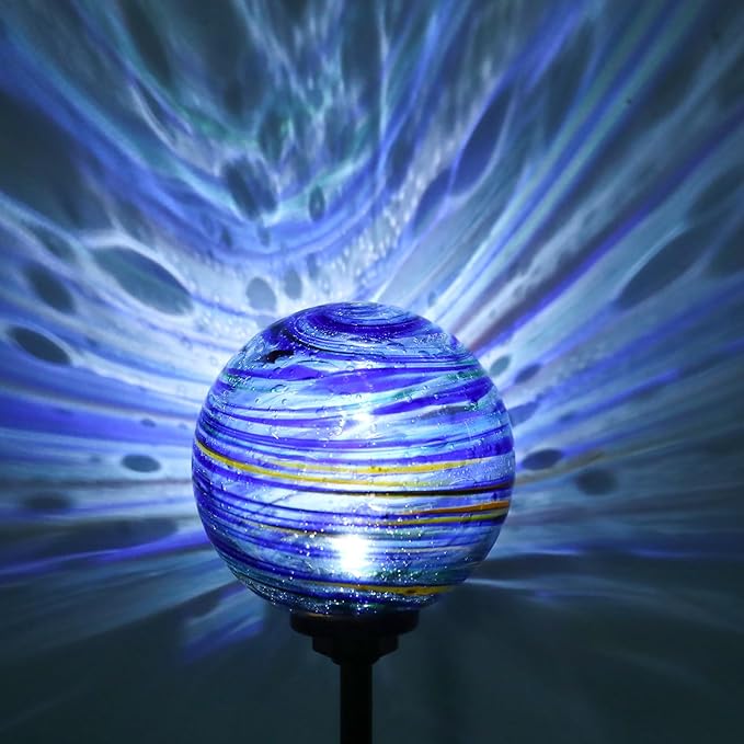 Solar Outdoor Decorative Lights Color Swirl Solar Garden Stake Glaze Glass LED Solar Garden Globe Lights Outdoor Decorative Lights for Pathway Yard Lawn Decoration 2 Pack Blue