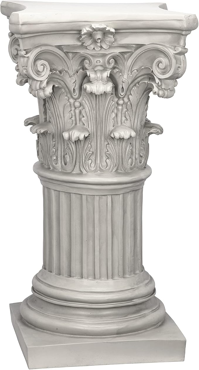 Design Toscano Corinthian Pedestal Column Plant Stand, Medium 29 Inch Tall, Cast Stone Resin, Antique Stone Finish