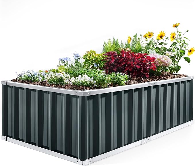 KING BIRD Raised Garden Bed 68" x 36" x 18" Heightened Galvanized Steel Metal Planter Box Outdoor for Deep-Rooted Vegetables, Flowers, Large Raised Bed Kit (Dark Grey)