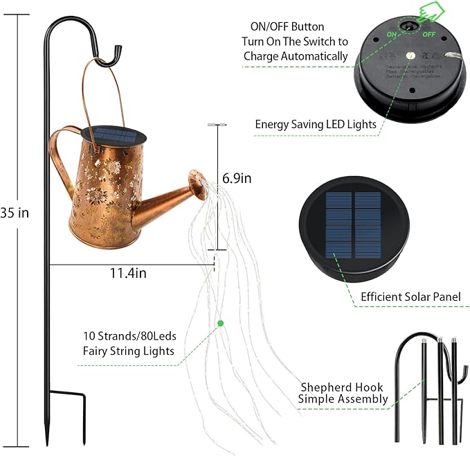 VOOKRY Solar Lights Outdoor Decoration, Large Hanging Metal Solar Watering Can Lights Waterproof Sunflower Garden Decor Yard Lights Outside for Porch Lawn Patio, Birthday Gifts for Women Mom Grandma