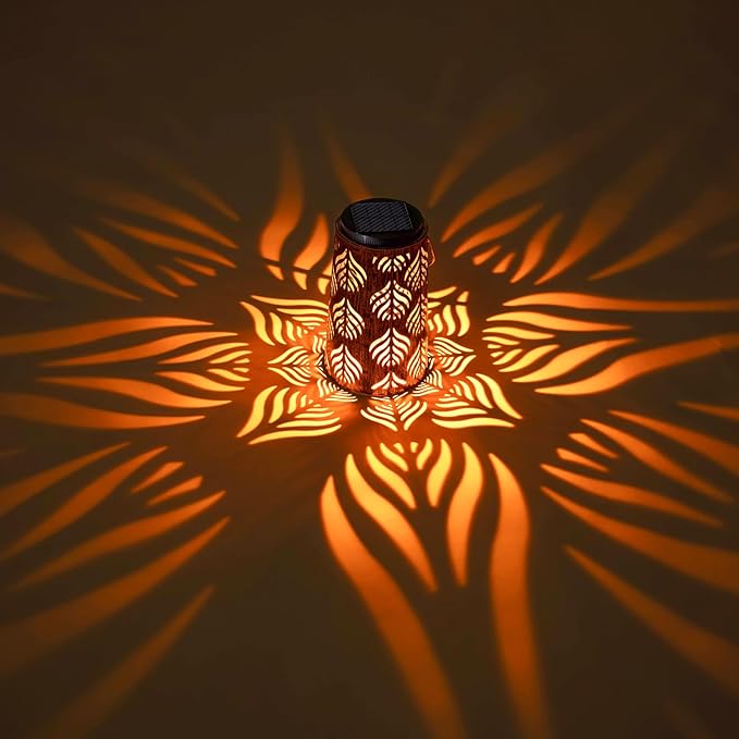 Palm Leaves Outdoor Solar Lantern w/2 Color Temperatures, Waterproof Solar Lights, Hanging Yard Lights Decor for Garden Patio Wedding Party, Grandma Mothers Day Gift for Mom Women Wife Friends