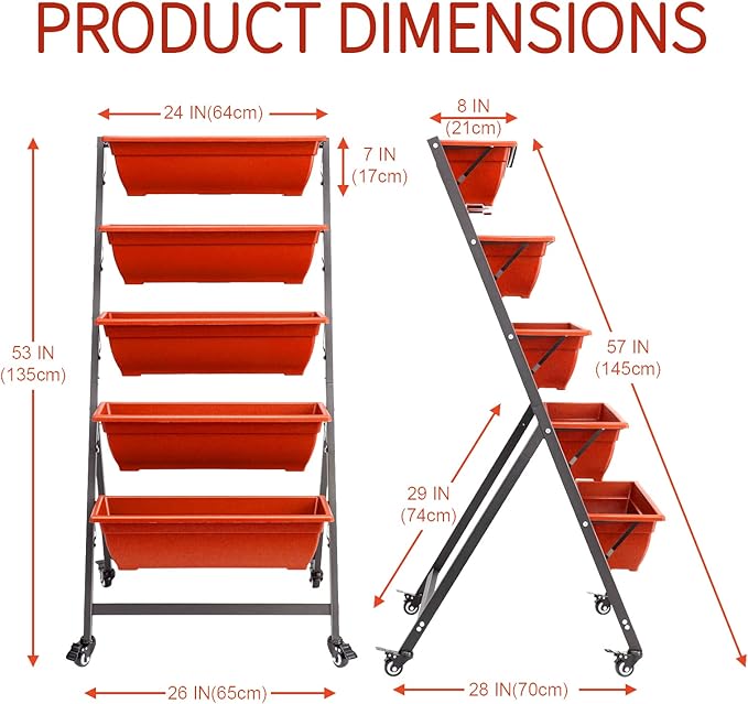 EDOSTORY 4.5 FT Height Vertical Garden Planter Removable Brick Red Raised Bed Box with 5 Container Boxes,Digging Claw Gloves,Trowel,Purning Shears for Outdoor Vegetables Flowers