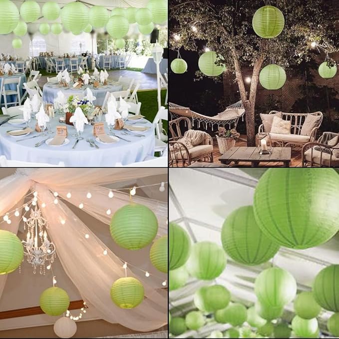 WYZworks - Round Paper Lanterns 10 Pack (Green Grape, 8") - Hanging Paper Lanterns Lamp for Wedding, Birthday, Party and Home Decorations with 8", 10", 12", 16" Option