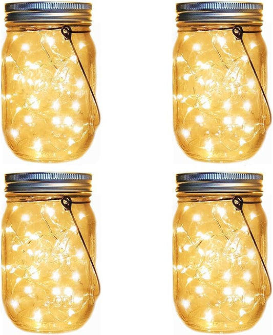 Solar Lantern Mason Jar Hanging Lights,4 Pack 30 Led Fairy Firefly Starry String Jar Lights (Mason Jars/Hangers Included),for Mason Jar Patio Garden Lanterns Wedding Table Decor Light