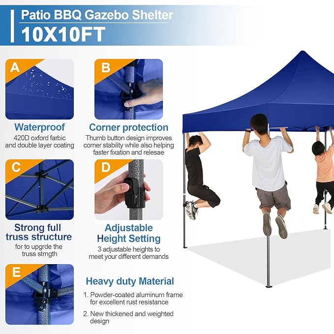 COBIZI 10x10 Ez Pop Up Canopy Tent with 4 sidewalls Heavy Duty Canopy UPF 50+, 100% Waterproof Outdoor Canopy Wedding Tents for Parties Instant Portable Gazebo with Roller Bag, Navy Blue