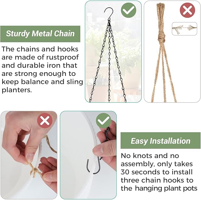 T4U 12 Inch Large Hanging Planters for Outdoor Plants, 2 Pack Self Watering Hanging Pots Indoor, Hanging Baskets for Plants,Hanging Flower Pot with Drainage Hole and Plant Hanger, White