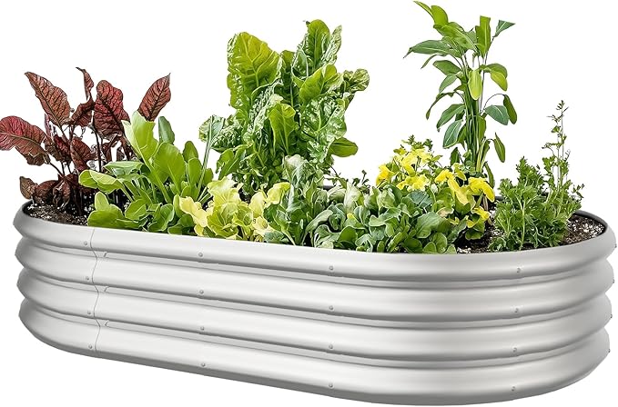 5x3x1ft Oval Galvanized Raised Garden Bed Outdoor 9-in-1 Large Metal Modular Planter Box Raised Beds for Gardening,Vegetables,Fruits,Flowers & Herbs (Silver)