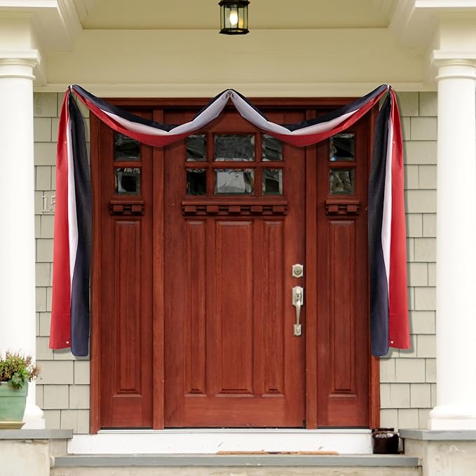 EBaokuup 20x2 Ft American Flag Bunting-4th of July Banner Decor Red, White & Blue Stripe Flag-Large Patriotic Bunting US Flag Decorations for Independence Day Outdoor Porch Garden