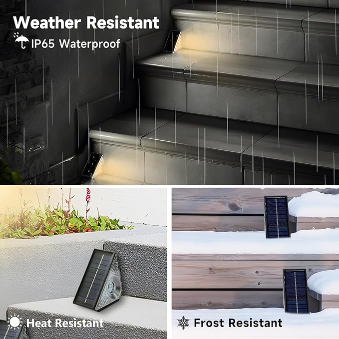 Solar Step Lights Outdoor, 6 Pack Solar Stair Lights Waterproof, Warm White/7 RGB Colors Deck Lighting for Outside Garden Stair, Deck, Fence, Front Step, Front Porch, and Patio Decor