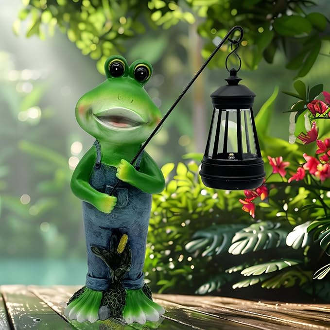 Solar Lantern Garden Statues Decor, Outdoor Frog Figurine Lights for Yard Patio Decoration - Unique Christmas Housewarming Gift for Grandma Wowen Mom