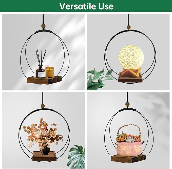 Hanging Planters for Indoor Plants, Black Plant Hanger Indoor with Sturdy Wood Base, Modern Boho Macrame Plant Hanger, Hanging Wall Ceiling Window Home Decor (Plants/Pots Not Included)