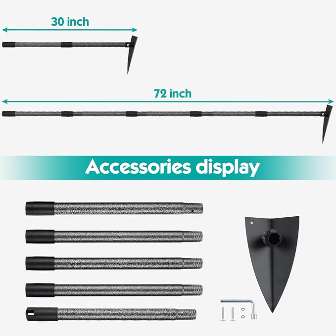 Hoe Garden Tool,Triangle Gardening Hoe with Sharp Blade for Digging,Weeding,Cutting and Loosing Soil,72 Inch Adjustable Length Metal Handle…