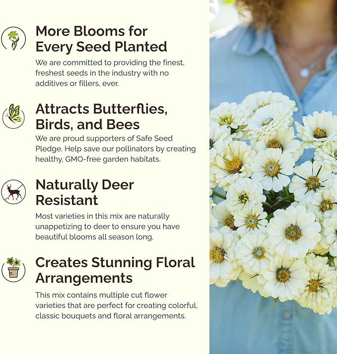 Eden Brothers Cloud 9 Flower Mixed Seeds for Planting, 1/4 lb, 120,000+ Seeds with White Candytuft, Cosmos Purity | Attracts Pollinators, Plant in Spring or Fall, Zones 3, 4, 5, 6, 7, 8, 9, 10