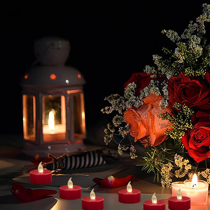 Tea Light Candles with Remote Control,24pack Flickering Flameless LED Candle,Long Lasting 400+Hours,Battery Operated with Timer for Home Decoration Seasonal &Festival Celebration Red