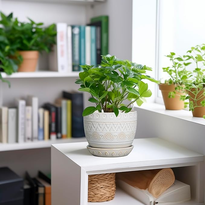 G EPGardening Ceramic Planters for Indoor Plants - 5 Inch Plant Pot for Outdoor Plants Succulent Planter with Drainage Hole and Saucer Flower Pot for Room Decor White