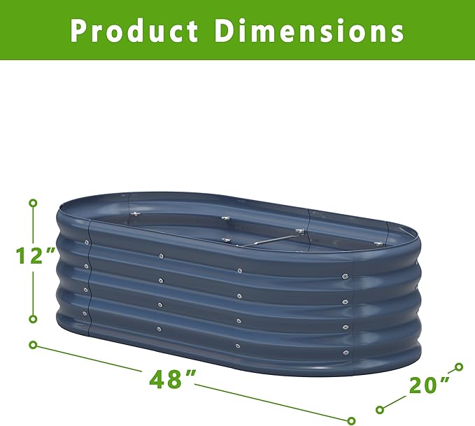 KFN 4x1.8x1FT Galvanized Raised Garden Bed,Raised Garden Bed Kit-Oval Metal Vegetable Box,Large Planter Flower Boxes Outdoor,Planting for Vegetables,Flower,Herb,Grey,0.7mm