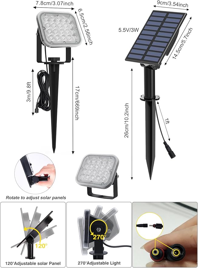 Solar Spot Lights Outdoor 2Pack 6000K Cool White Solar Landscape Spotlights IP65 Waterproof Auto On/Off Ground or Wall Mount for Garden Yard Walkway Porch Driveway Pool