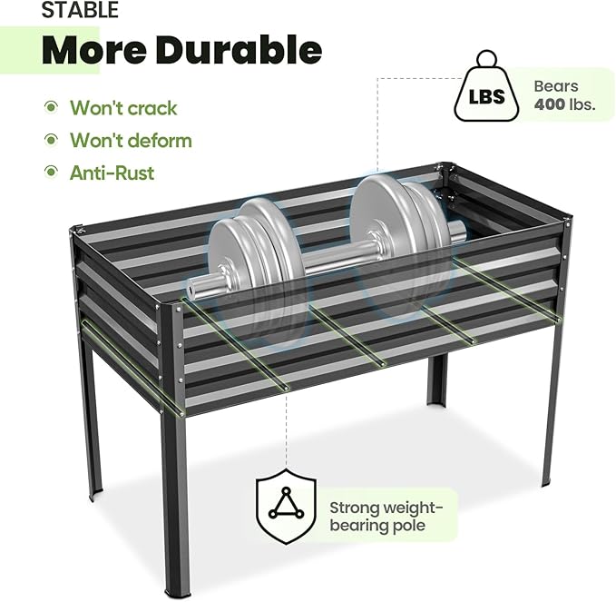 KING BIRD Large Raised Garden Bed with Cover & Netting Galvanized Elevated Planter Box with Legs 48×24×56 in for Backyard, Patio, Balcony, 400lb Capacity, Dark Grey