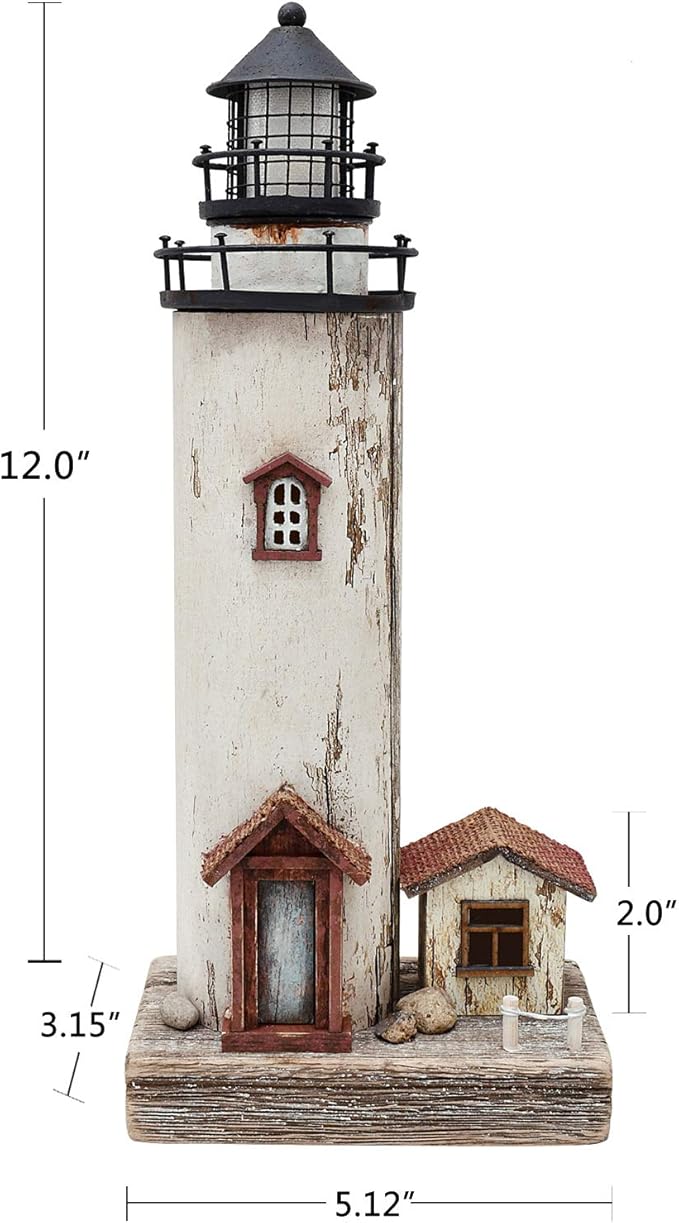 Wooden Lighthouse Decor with Light, Decorative Nautical Lighthouse Rustic Ocean Sea Beach Themed Lighthouse Decoration, Handcrafted Tabletop Nautical Themed Home Decor Bathroom Decor