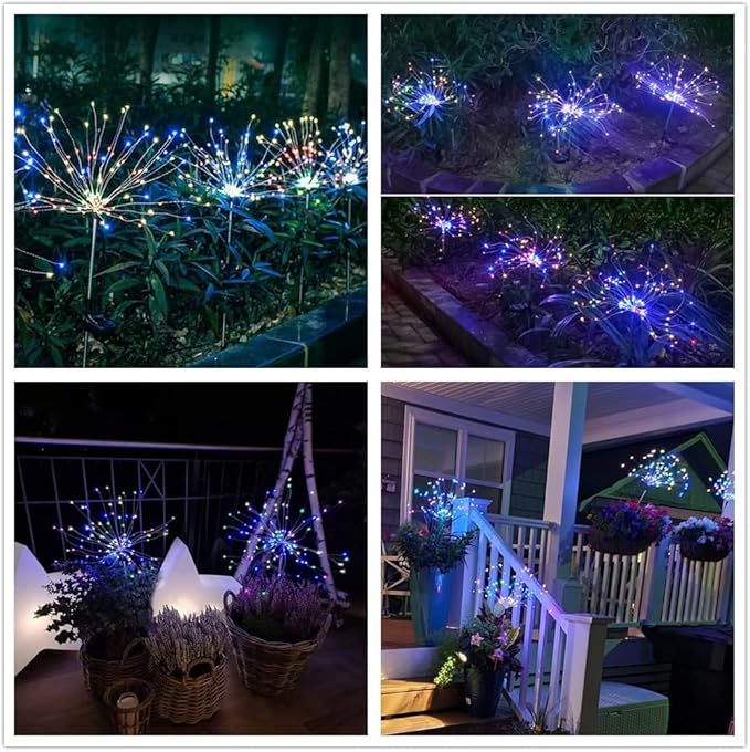 Upgrade Solar Garden Firework Lights Outdoor Decor Weatherproof 2 Pack with ROHS CE Certified,120 LED Solar Sparklers Fireworks SticksFairy Stake Lights,for Yard Pathway Flowerbed Decor (Colorful)